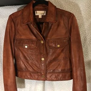 Authentic Michael Kors Genuine Leather Jacket Brwn